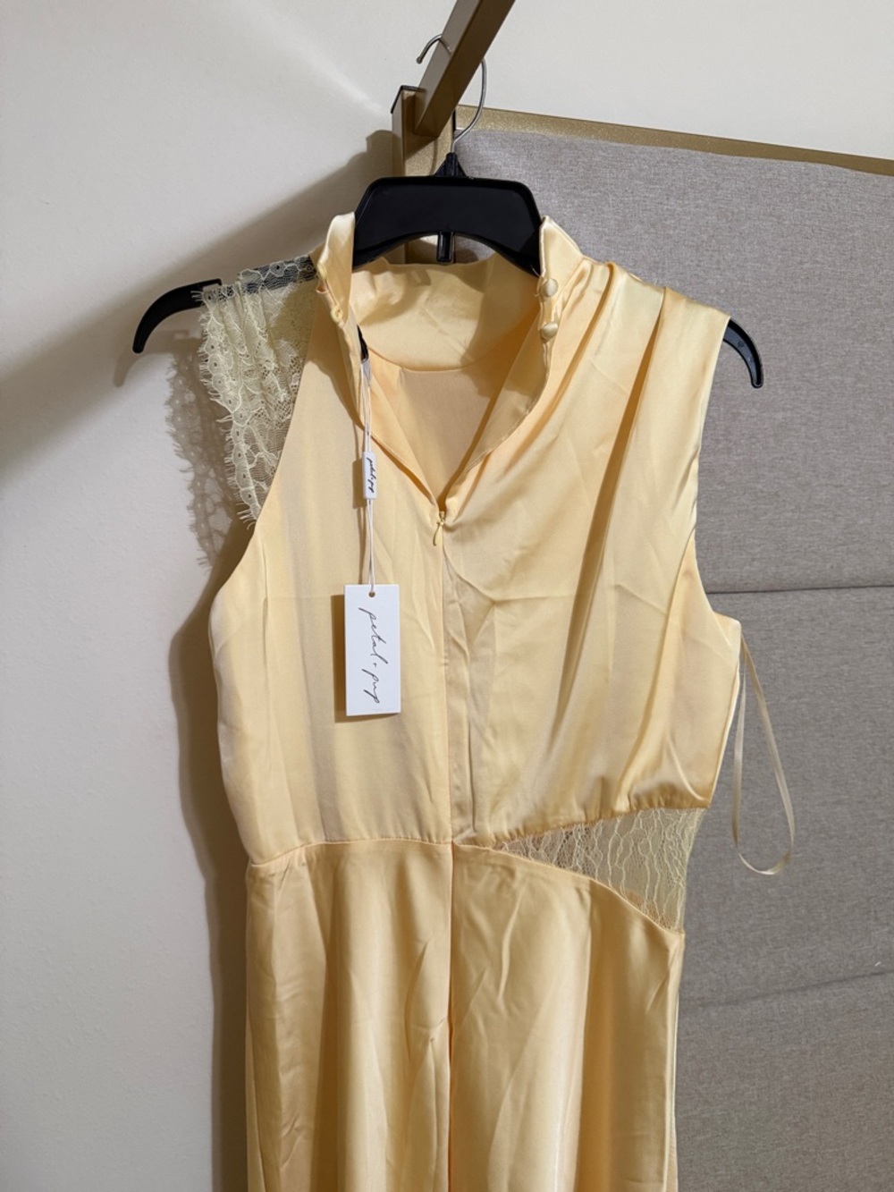 Petal & Pup Pale Yellow Satin Midi Dress - Picture 4 of 10